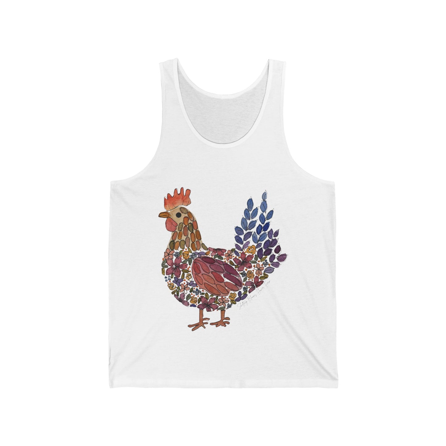 Shifting Blooms Flower Farm Tank Top — Whimsical Farmyard Hen Graphic