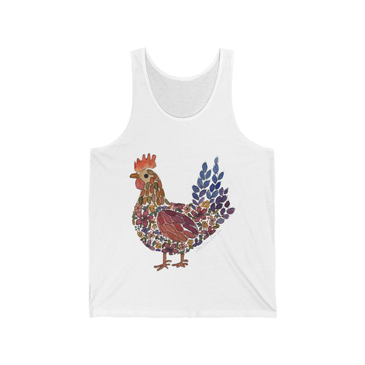 Shifting Blooms Flower Farm Tank Top — Whimsical Farmyard Hen Graphic
