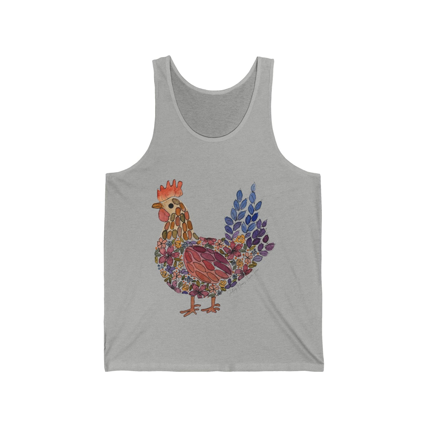 Shifting Blooms Flower Farm Tank Top — Whimsical Farmyard Hen Graphic