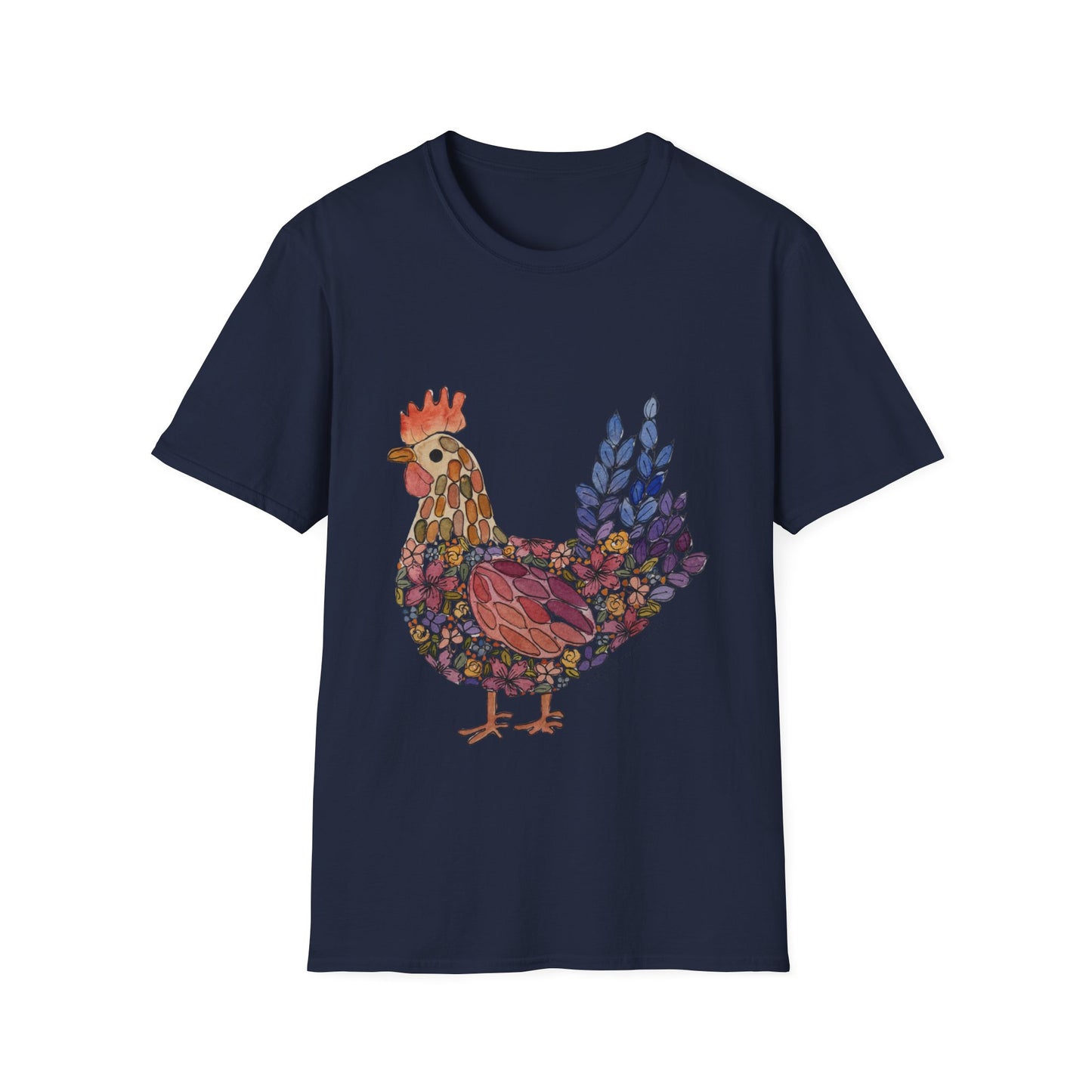 Shifting Blooms Flower Farm T-Shirt — Whimsical Farmyard Hen Graphic