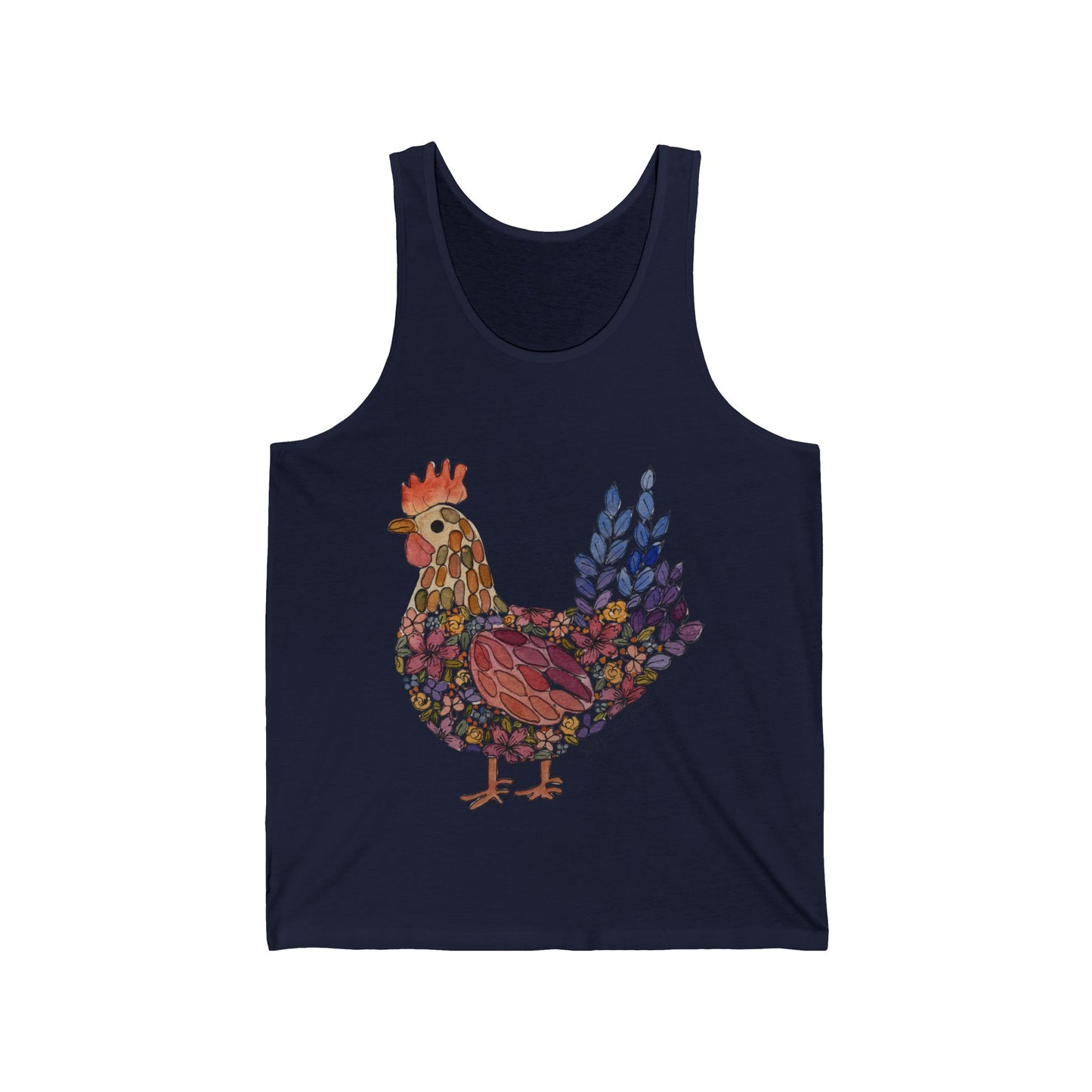 Shifting Blooms Flower Farm Tank Top — Whimsical Farmyard Hen Graphic