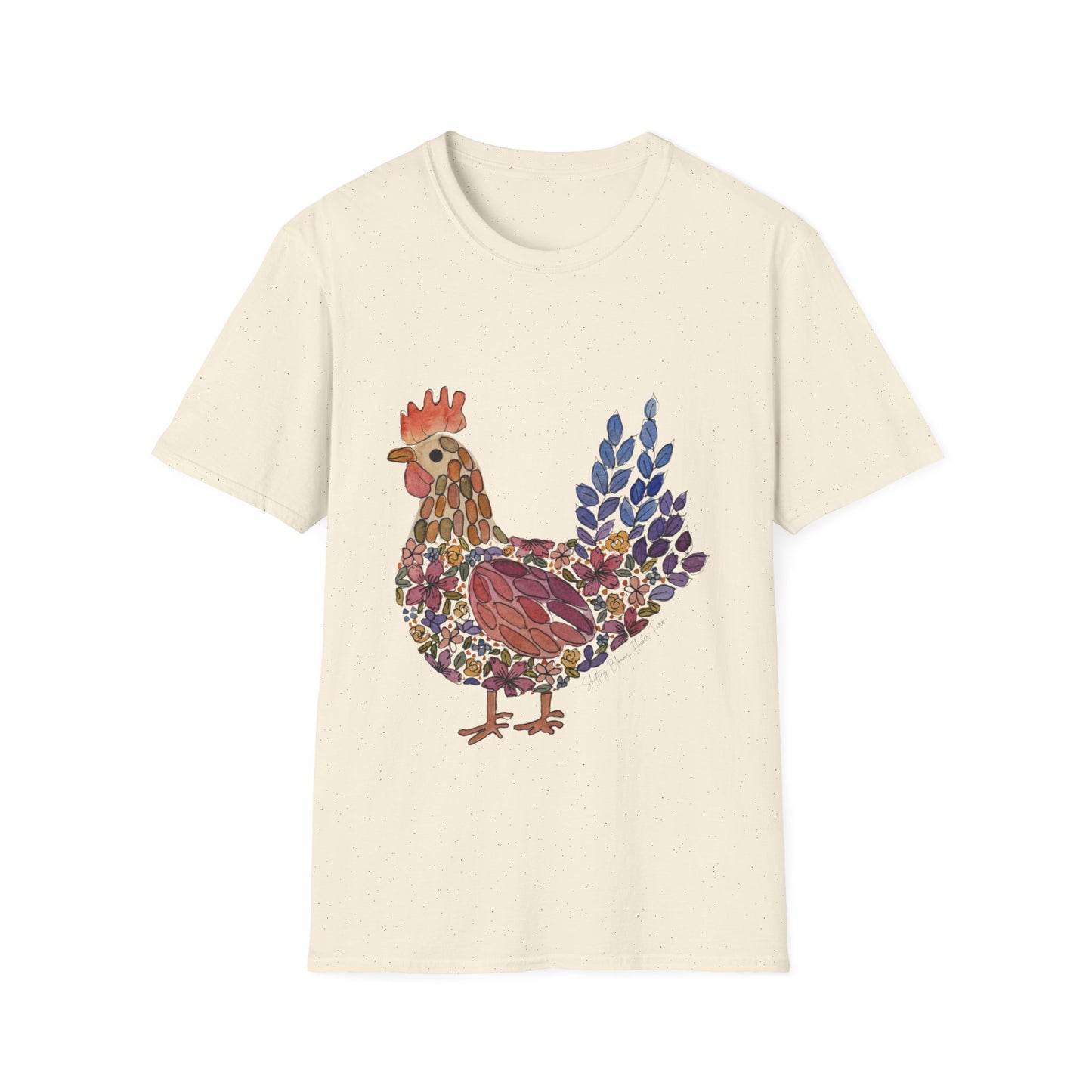 Shifting Blooms Flower Farm T-Shirt — Whimsical Farmyard Hen Graphic